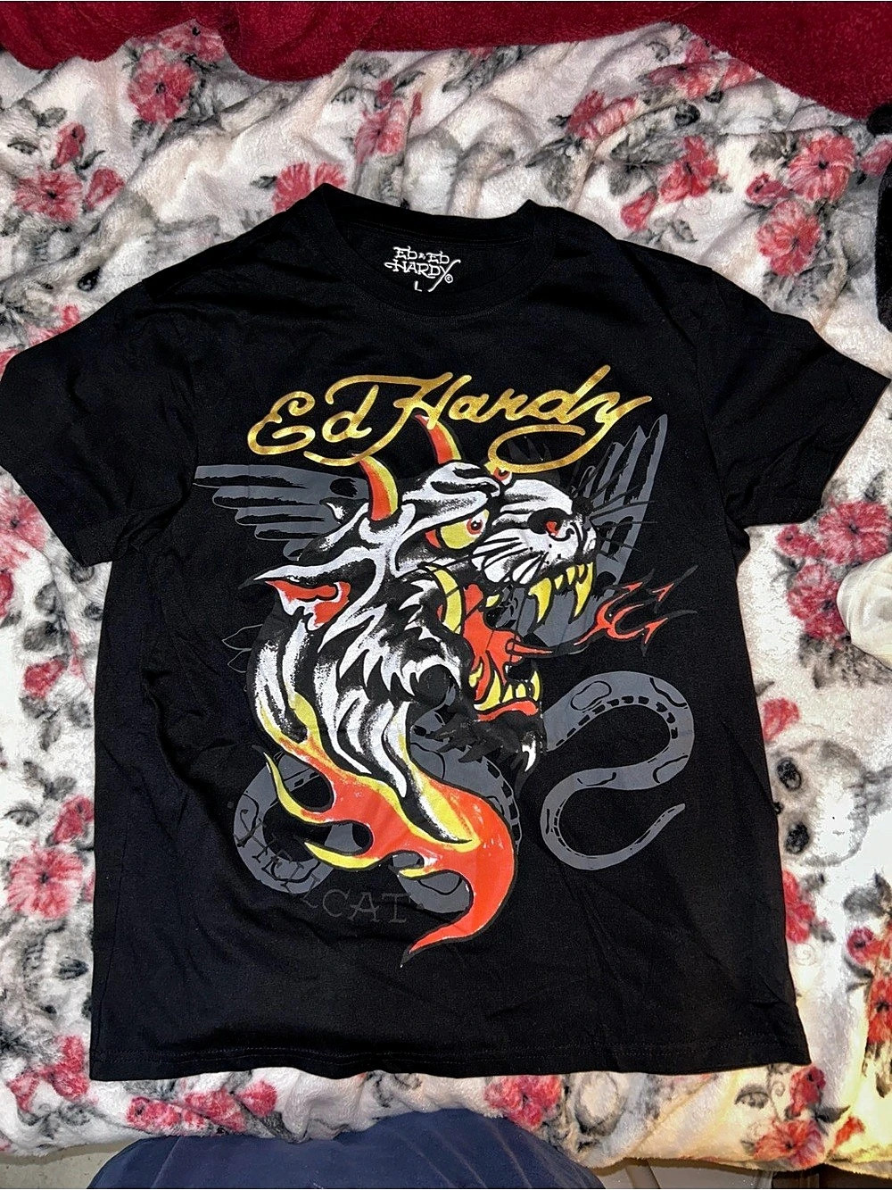Ed Hardy Panther Snake Black T-Shirt Graphic Tee Black Large